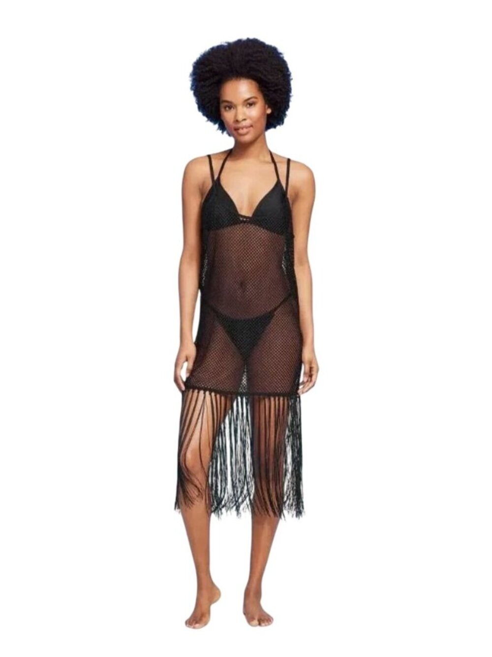 Wild Fable 1X Black Fishnet Fringe Cover-Up Dress With Tags